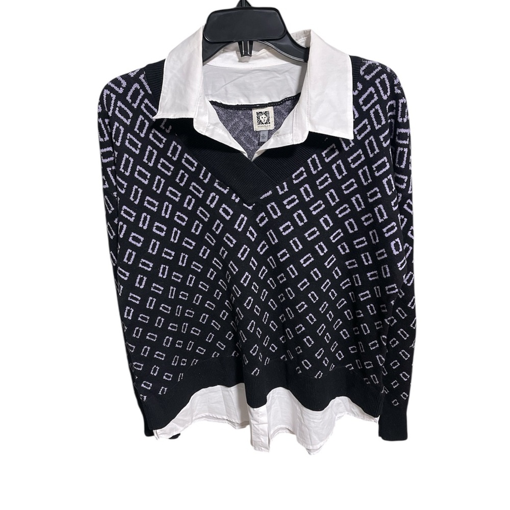 Anne Klein Black and White V-Neck Sweater